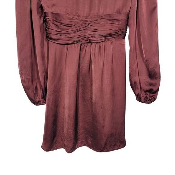 Aritzia Wilfred Women's Truffle Rhythm Dress Satin With Puffed Sleeves Size 2 - Picture 12 of 12